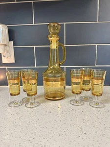 Vintage Himark Bernstein Italienische Glas Karaffe mit Set von 6 Kordeln und Stopfen - Bild 1 von 5