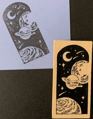 Diario de estampillas artesanales Planetas celestes artísticos estrellas luna creciente Foto 1 de 2