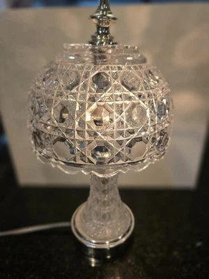 Vintage Cut Glass Button Style Lamp With Shade, 13 In. Works. - Image 1 of 4