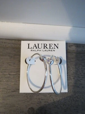 Pendientes de aro Ralph Lauren tono plata ~ cristal transparente, nuevos con etiquetas Foto 1 de 3