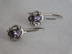 Sterling Silver Purple Amethyst Dangle Drop Earrings K 925 - Picture 1 of 5