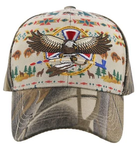 NEW! NATIVE PRIDE INDIAN AMERICAN EAGLE DESIGN CAP HAT CAMO - Picture 1 of 4