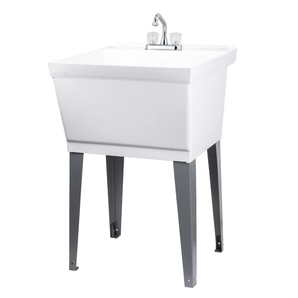 Utility Laundry Sink with Chrome Finish Dual Handle Faucet 19 Gallon - White - Image 1 of 4