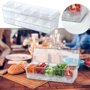 Condiment Server Clear Serving Bar Tray 5 Removable Compartments Tray with lid - Picture 1 of 9