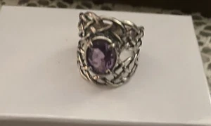 Anillo Vintage Plata de Ley 925 SHABLOOL ISRAEL Recorte Amatista Talla 9 - Imagen 1 de 9