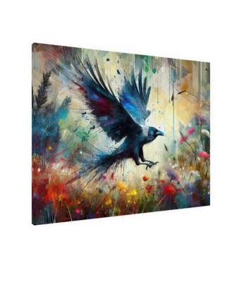 Wild American Crow Flying Nature arte coloridos salpicaduras de pintura #1 reimpresión Foto 1 de 2