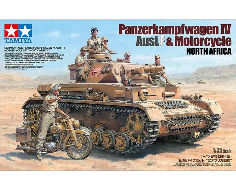 TAMIYA 1/35 GERMAN TANK PANZERKAMPFWAGEN IV AusfF & MOTORCYCLE SET 25208 JAPAN81