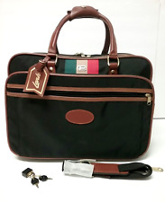 VTG Lark Carry On Travel Bag Expandable Canvas Leather Black Luggage 18"x13"x8"