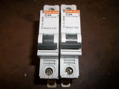 LOT OF 2 MERLIN GERIN 24430 MULTI9 C60 CIRCUIT BREAKERS C6A 1 POLE 6A (261-2) - Image 1 of 3