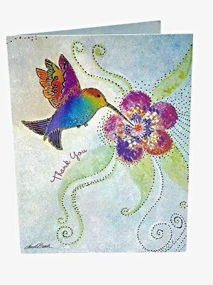 LAUREL BURCH HUMMINGBIRD Flowers THANK YOU Greeting Card LEANIN' TREE NEW - Image 1 of 4