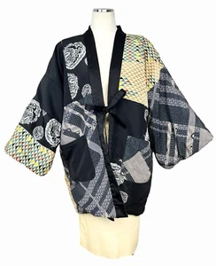 Vintage Silk Reversible Padded Kimono Jacket Coat Patchwork Sz S/M 1940s/50s EUC - Picture 1 of 16