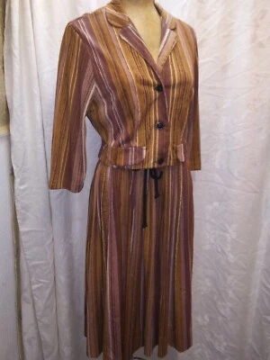 Conjunto de vestido y top jersey vintage años 60 marrón naranja oscuro blanco talla M/L Foto 1 de 4