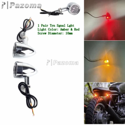 1 Pair Chrome Turn Signal Light 10mm Amber Light Blinker Fits Honda Kawasaki Foto 1 de 4