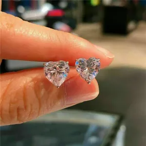 4Ct Heart Lab Created Diamond Push Back Stud Earrings 14K White Gold Plated - Picture 1 of 3