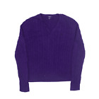 CHAPS Heavy Knit Jumper Purple Cable Knit V-Neck Womens L