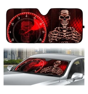 Auto Drive Universal Skull Car Windshield Accordion Sun Shade, 63"x 28.5" NEW - Picture 1 of 7