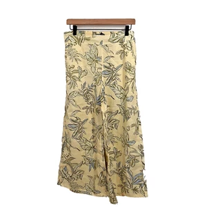 Tahari Womens 100% Linen Wide Leg Pants NWOT Tropical Print Size Medium Yellow - Picture 1 of 8