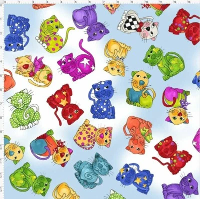 Per Metre, CLEARANCE, Cat Happy, Loralie Design,Tossed Happy Cats,Cotton fabric, - image 1 of 3