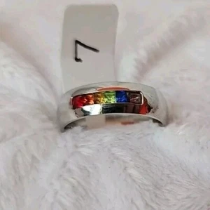 Anillo banda confort plata mujer con piedras multicolores, talla 7 - Imagen 1 de 9