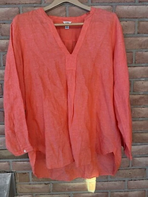 L.L. Bean Coral Tunic Top Women’s Size PXL 100% Linen PulloverV-Neck Long Sleeve - Image 1 of 4