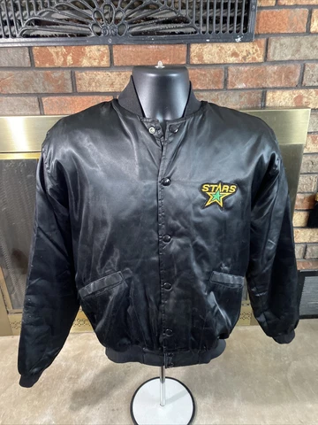 Vintage Minnesota North Stars NHL Hockey Snap Satin Jacket Mens Size Small Black Cover
