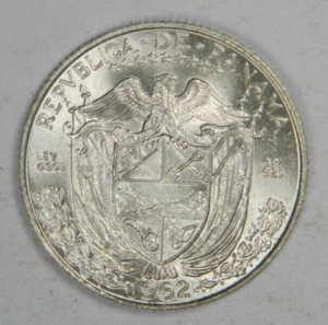 1962 PANAMA SILVER QUARTER BALBOA 1/4UN QUARTO MS UNC BU VASCO NUNEZ Inv#1017 - Picture 1 of 2