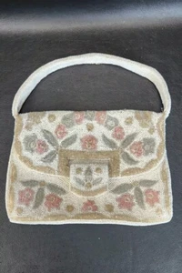 Vtg 60s Walborg White Hand Beaded Bag Bead Purse Made In France Clutch Stylish - Picture 1 of 18