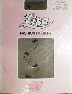 Lisa Hosiery One Size Side Pattern Fashion Stockings 100% Nylon - Foto 1 di 5