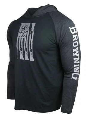 BROWNING Lucas Hooded Long Sleeve Tee, Black/Gray, Rifle Flag Graphics, Size 3XL - Image 1 of 4