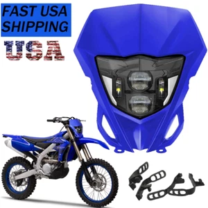 LED Headlight + Blue Mask For Yamaha YZ85 YZ65 TTR230 TTR225 YZ125 YZ250F YZ450F - Picture 1 of 12