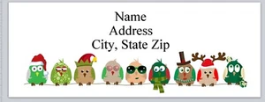 Personalized Address Labels Row of Christmas Owls (bx 741) - Picture 1 of 3