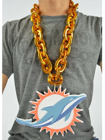 New NFL Miami Dolphins Gold Color Fan Chain Necklace Foam Made in USA Cover