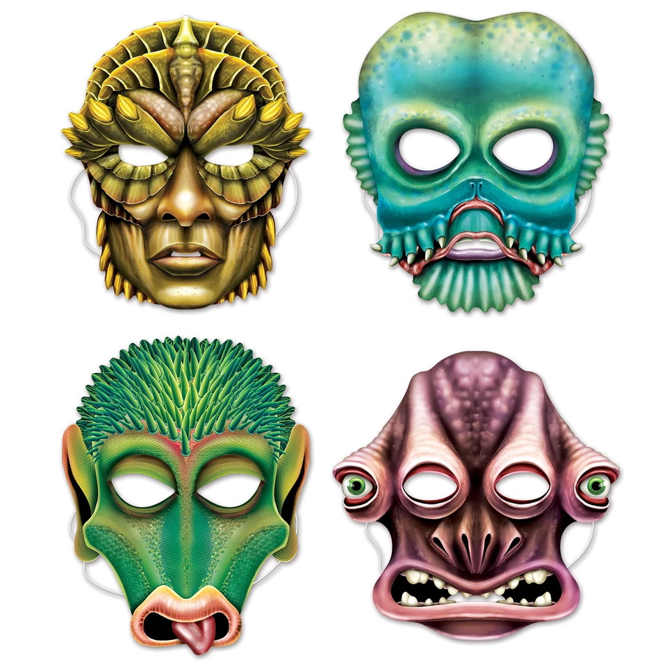 SPACE ALIEN CARD PARTY MASKS - PACK 4 PARTY ACCESSORIES - Image 1 of 1