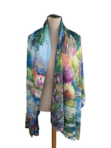 100% Silk Scarf,Neck Head Scarf Women's Painted Floral Blue, Green, Pink Designs - Picture 1 of 6