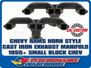 CAL CUSTOM SMALL BLOCK CHEV 2½" OUTLET RAMS HORN CAST IRON EXHAUST MANIFOLD '55+ - Picture 1 of 6