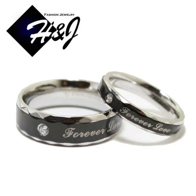Anillo "Forever Love" His & Hers 2 piezas chapado en negro acero inoxidable circonita cúbica Foto 1 de 4