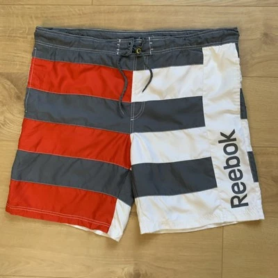 Reebok Mens Boardshorts 2XL Trunks Red Grey White Boardies Summer Beach  - Image 1 of 4