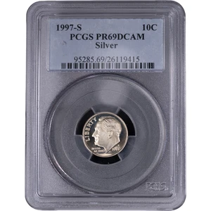 1997-S 10c Roosevelt Silver Proof Dime ~ PCGS PR69DCAM - Bild 1 von 2