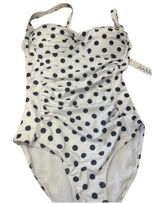 Bandeau Swimsuit 1 Piece White With Black Polkadots￼ Size 3XL - Image 1 of 4