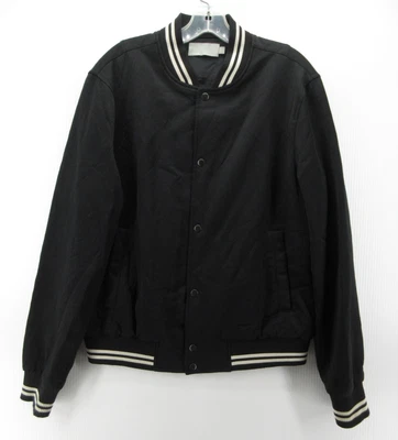 Vince Jacket Men Medium Black Wool Blend Bomber Coat Varsity Streetwear Snap Up - Image 1 of 4