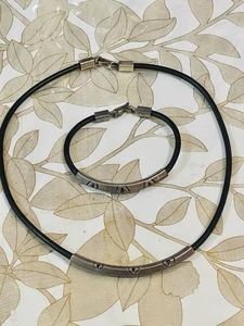 Native American Sterling Silver Leather Necklace 17" & Bracelet 6.5" Set Boho - Picture 1 of 6