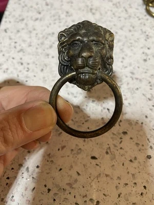Antique Brass Lion Head Knocker Drawer Pull Original And Replica Mixed Set Of 4 - Image 1 of 4