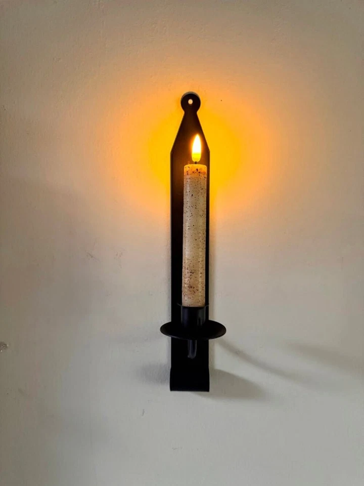 Primitive Handcrafted USA Rustic Black Iron Wall Sconce - Image 1 of 4