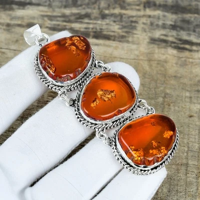 Ambra Baltica Ciondolo 925 Pendente Argento Sterling Gemma Ciondolo - Immagine 1 di 4