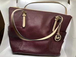 Michael Kors MK Pebbled Leather Shoulder Handbag Purse Tote Eggplant - Picture 1 of 8