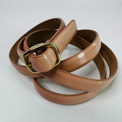 J. Crew Beige Patent Leather Slim Adjustable Waist Belt Taupe Women's Medium - Image 1 of 4