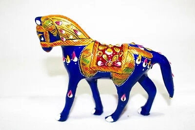 Hecho a mano Metal Meenakari Pintura Arte Caballo Estatua Ídolo Estatua Decoración del Hogar Regalo Foto 1 de 3