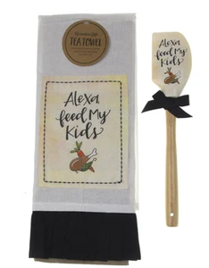 ALEXA FEED MY KIDS Cotton Kitchen Tea Towel & Spatula Brownlow NWT - Picture 1 of 1