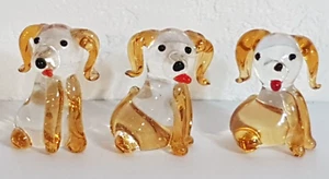 Vtg Clear Art Glass Handblown Set Of 3 Dog Puppy Miniature Figurine Handcrafted - Picture 1 of 14