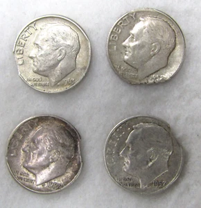 LOT OF 4 SILVER ROOSEVELT DIMES ALL CLIPPED PLANCHET - Picture 1 of 10